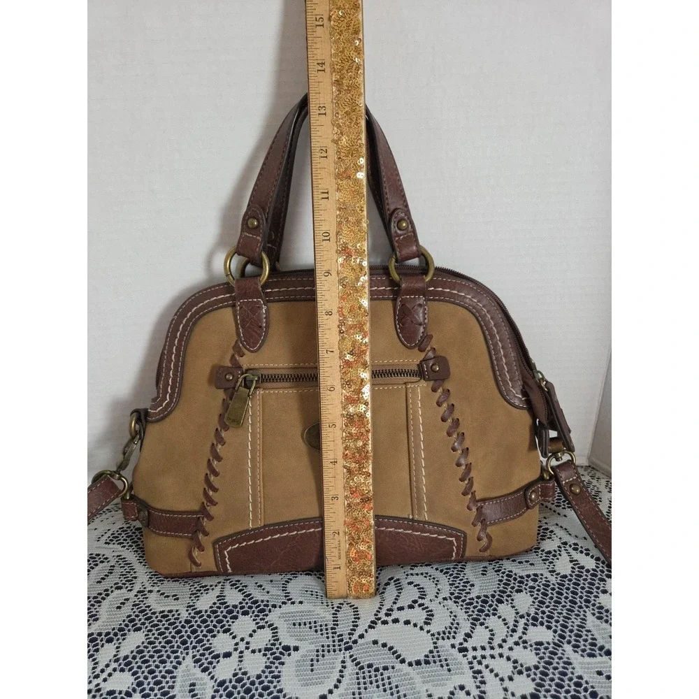 b.o.c. Oakley Dome‎ Satchel Handbag Brown Faux Suede & Leather Adjustable Strap